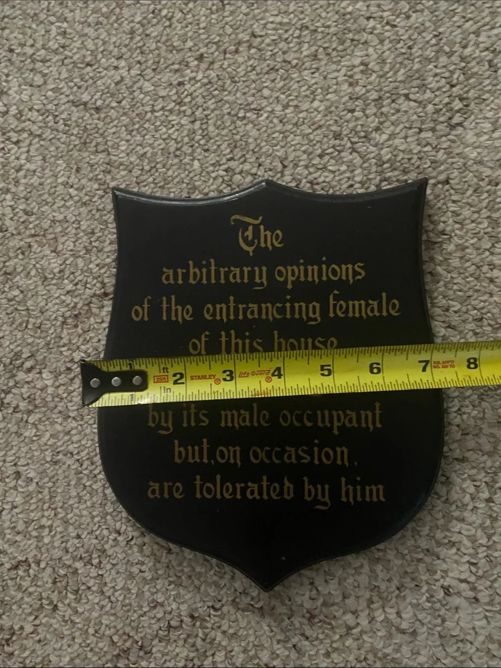 Vintage Black & Gold Shield Plaque with Funny Humorous Saying